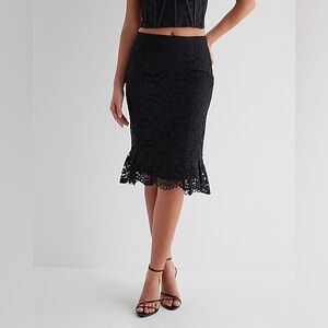 High Waisted Lace Peplum Midi Pencil Skirt